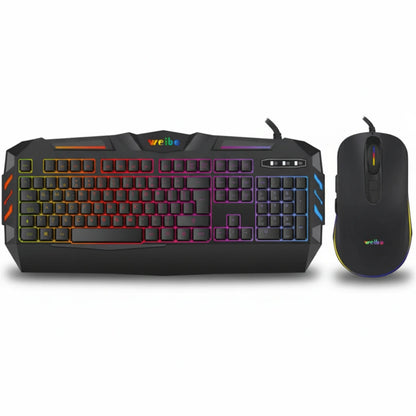 Gaming keyboard and mouse set with RGB lighting on a white background