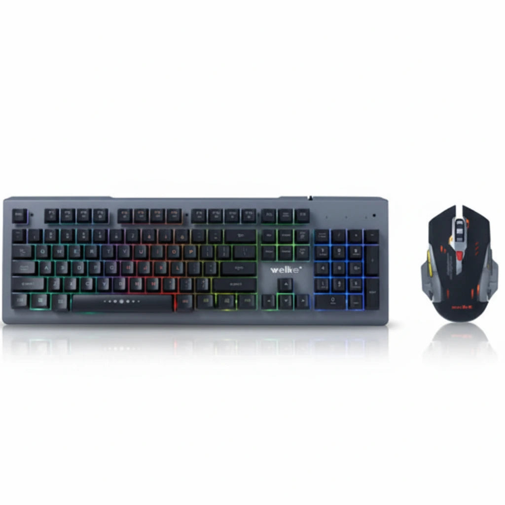 Gaming keyboard and mouse set on a white background