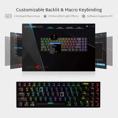 RK ROYAL KLUDGE RK71 RGB Dual Mode Wireless/Wired 70% Mechanical Gaming Keyboard - Black