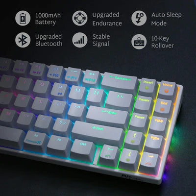 RK ROYAL KLUDGE RK71 RGB Dual Mode Wireless/Wired 70% Mechanical Gaming Keyboard - White