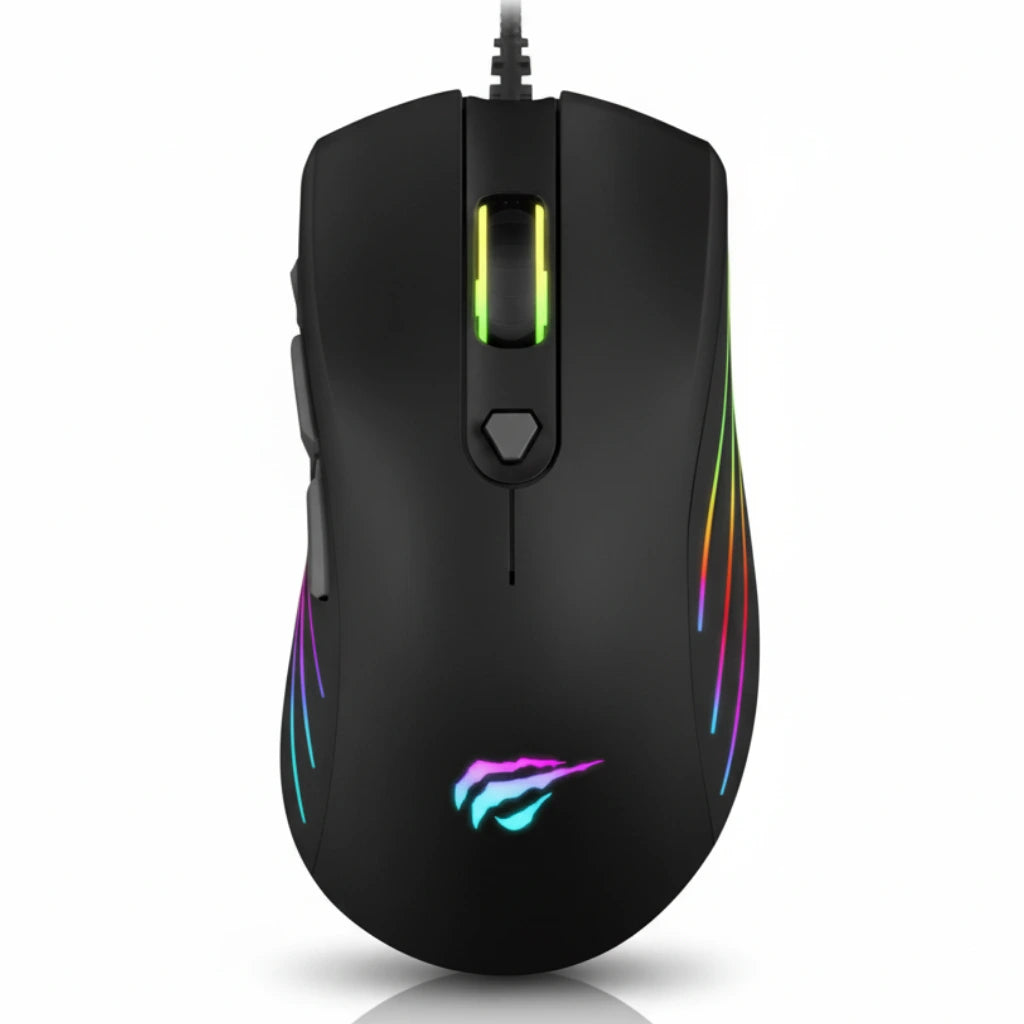 Gaming mouse with RGB lighting on a white background