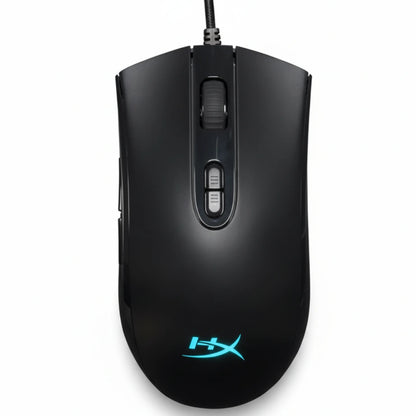 Black gaming mouse with HyperX logo on a white background