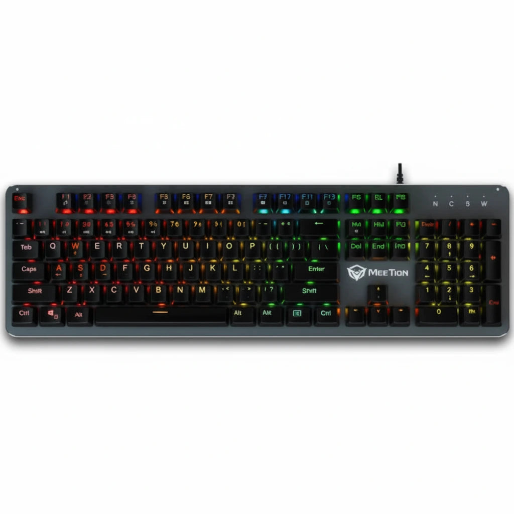 Mechanical keyboard with RGB lighting on a white background