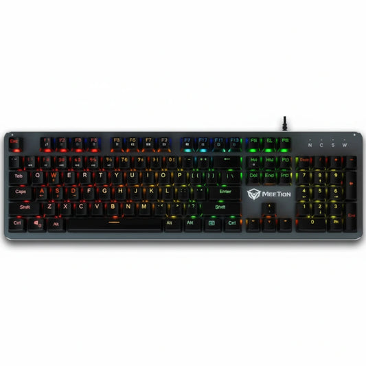 Mechanical keyboard with RGB lighting on a white background