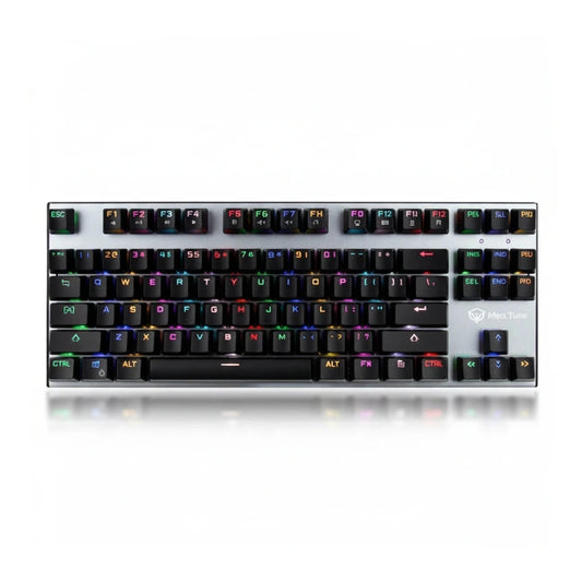 Mechanical keyboard with RGB backlighting on a white background