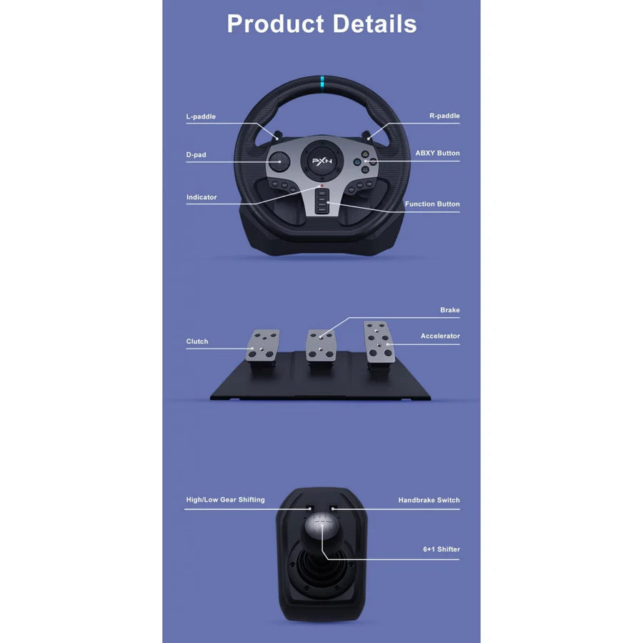 PXN V9 270/900 degree Steering Wheel for PS4, Xbox One,Xbox Series X/S, Nintendo Switch, PC PXN