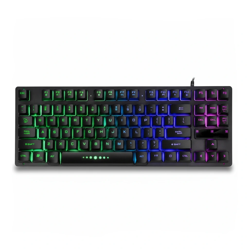 Mechanical keyboard with RGB lighting on a white background