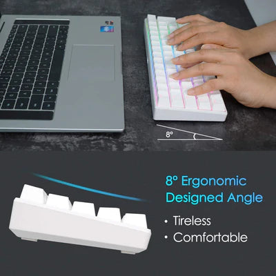 RK ROYAL KLUDGE RK61 RGB Triple Mode BT5.0/2.4G/USB-C 60% Hot-swappable Switches Mechanical Gaming Keyboard - White
