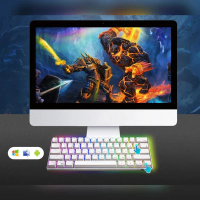 RK ROYAL KLUDGE RK61 RGB Triple Mode BT5.0/2.4G/USB-C 60% Hot-swappable Switches Mechanical Gaming Keyboard - White