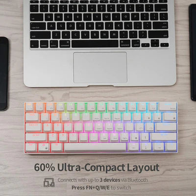 RK ROYAL KLUDGE RK61 RGB Triple Mode BT5.0/2.4G/USB-C 60% Hot-swappable Switches Mechanical Gaming Keyboard - White