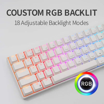 RK ROYAL KLUDGE RK61 RGB Triple Mode BT5.0/2.4G/USB-C 60% Hot-swappable Switches Mechanical Gaming Keyboard - White
