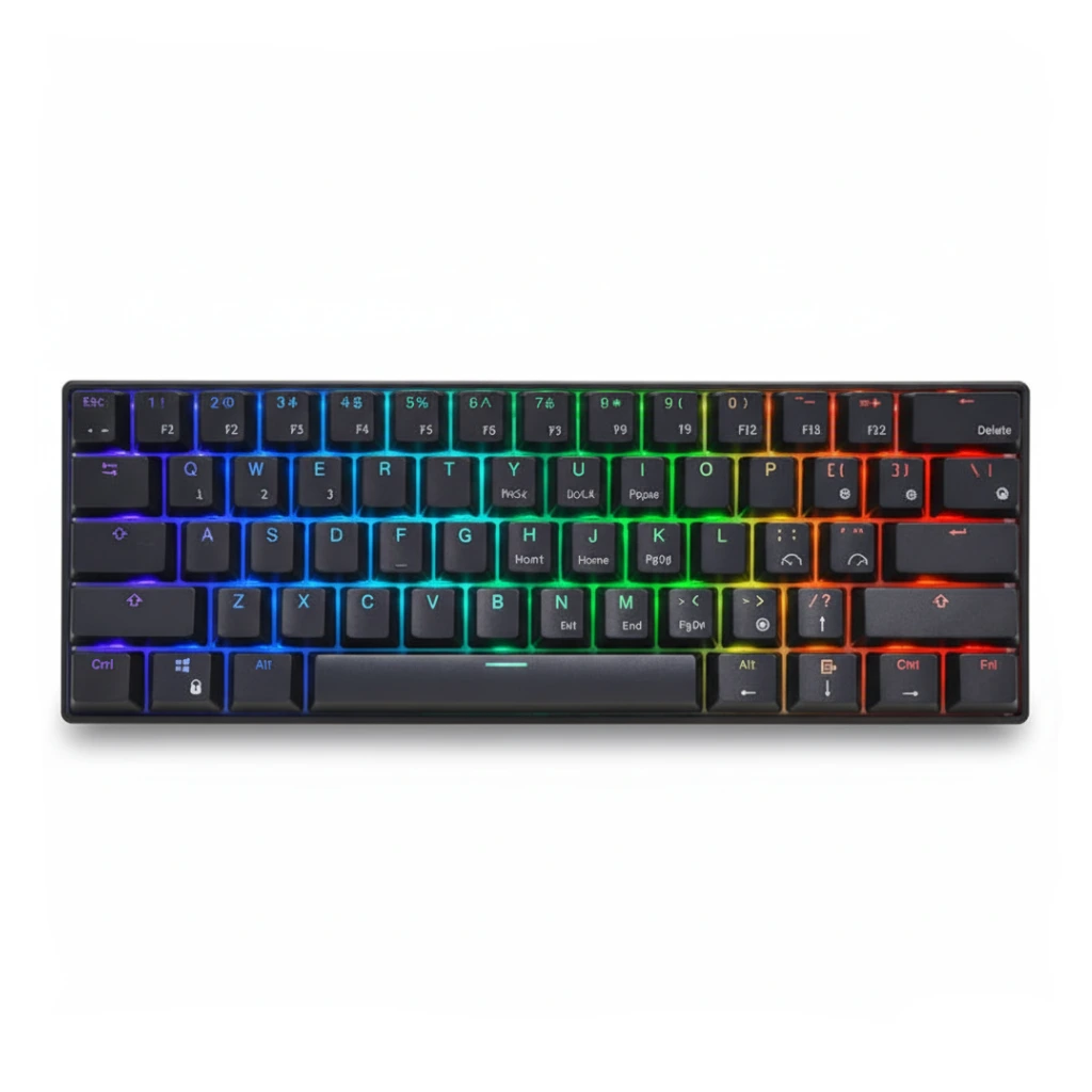Gaming keyboard with RGB backlighting on a white background