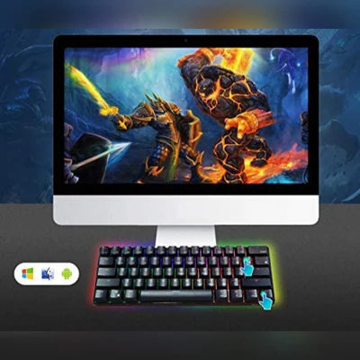 RK ROYAL KLUDGE RK61 RGB Triple Mode BT5.0/2.4G/USB-C 60% Hot-swappable Switches Mechanical Gaming Keyboard - Black