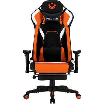 MeeTion CHR22 Leather Gaming E-Sport Chair with Footrest - Black and Orange