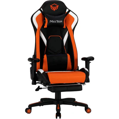 MeeTion CHR22 Leather Gaming E-Sport Chair with Footrest - Black and Orange