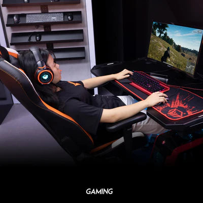 MeeTion CHR22 Leather Gaming E-Sport Chair with Footrest - Black and Orange