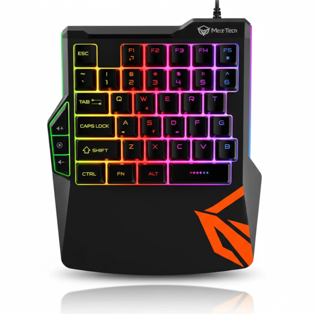 Mechanical gaming keyboard with RGB backlighting on a white background