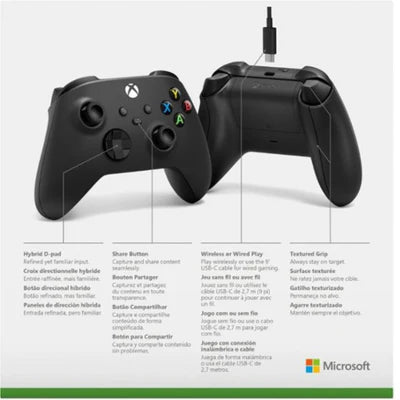 Xbox Wireless Controller for Xbox Series X|S, Xbox One and Windows Devices with USB-C Cable - Carbon Black MICROSOFT