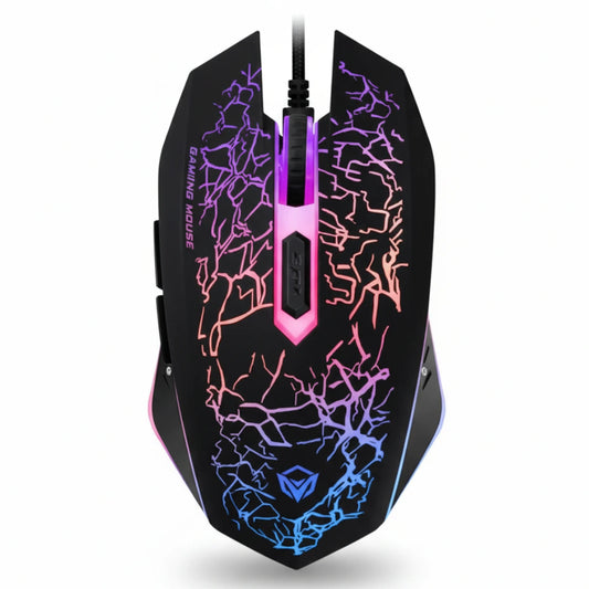 Gaming mouse with colorful LED lighting on a white background