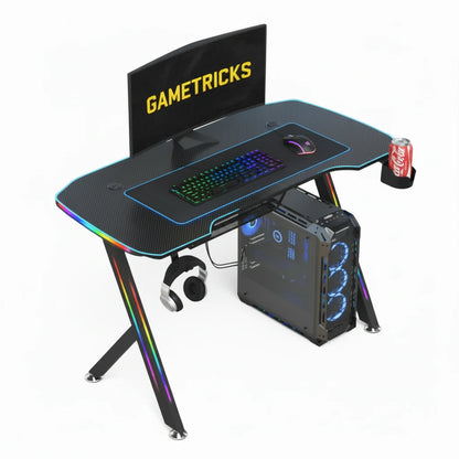 KZ RGB Gaming Desk with Led Lights, Headset Holder & Cup Holder - 140cm Meetion