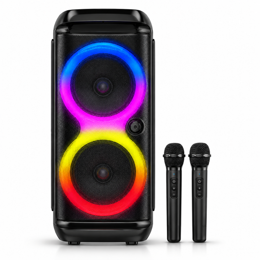 Portable RGB Stereo Speaker with 2 Wireless Microphones for Party SING-E