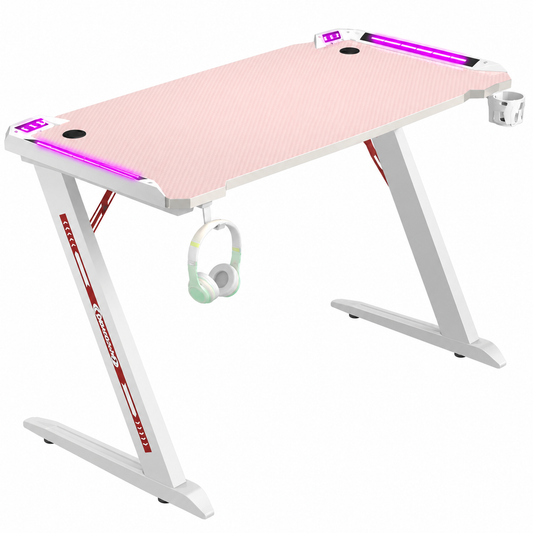 Z8 Gaming Desk, Headset Holder & Cup Holder - 120cm Pink & White Meetion