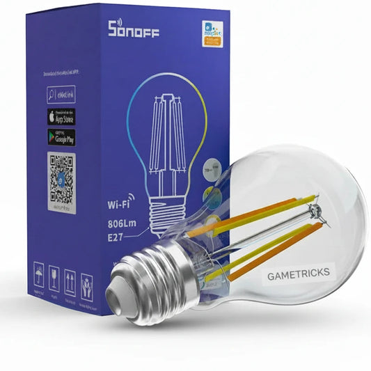 Sonoff smart light bulb with packaging on a white background