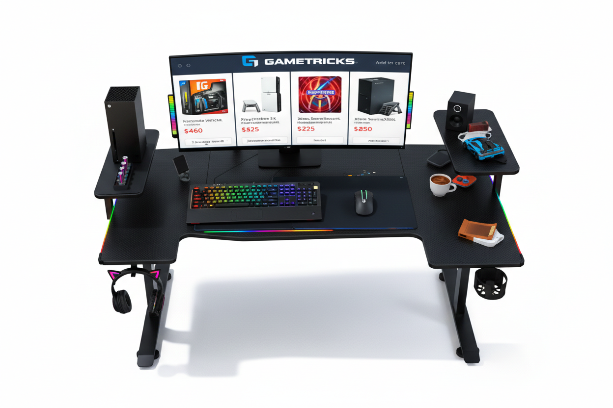 U8 RGB Premium U-Shaped 160cm Gaming Desk with Cup & Headset Holder gametricks