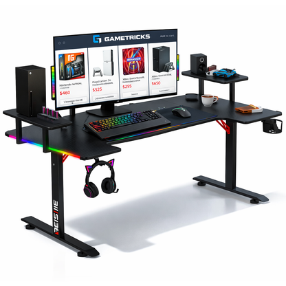 U8 RGB Premium U-Shaped 160cm Gaming Desk with Cup & Headset Holder gametricks