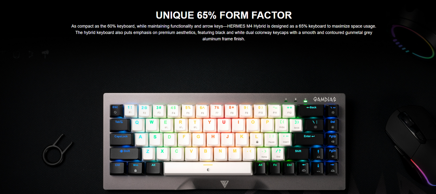 GAMDIAS HERMES M4 HYBRID MECHANICAL 60% GAMING KEYBOARD WITH RED SWITCH | WIRELESS or WIRED CONNECTIVITY