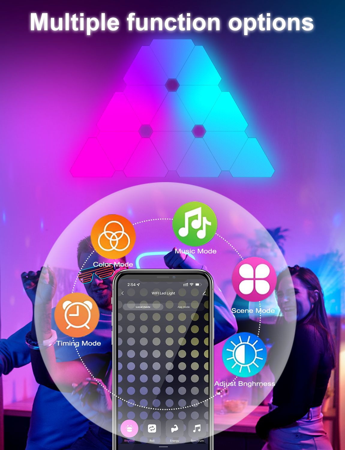Triangle LED Light Panels with 6 Connection Ports, Smart RGBIC Wall Lights TUYA