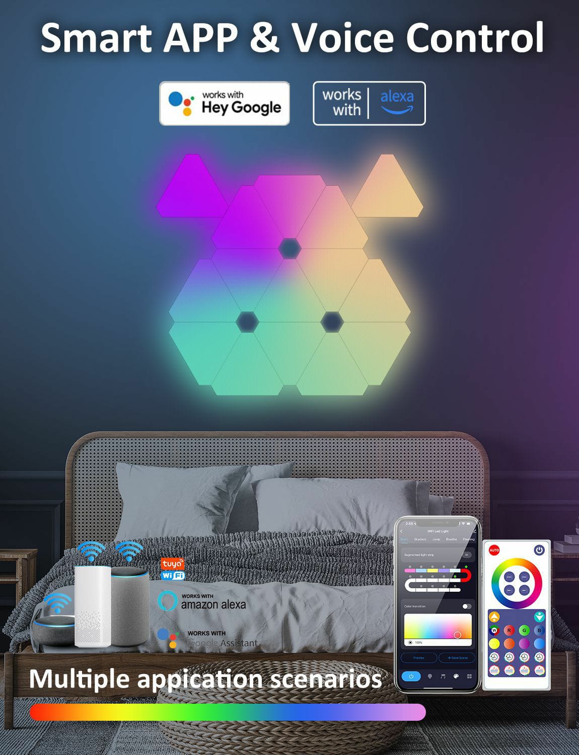 Triangle LED Light Panels with 6 Connection Ports, Smart RGBIC Wall Lights TUYA