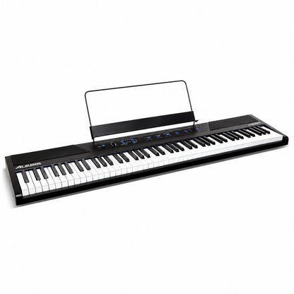 Alesis Concert 88-Key Semi-Weighted Digital Piano – three-quarter view with music rest