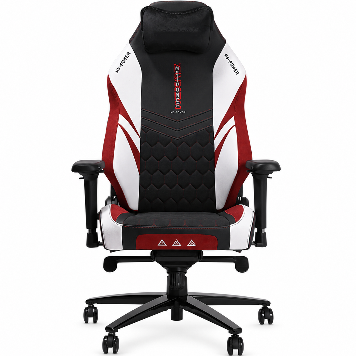 Ignition XL black red white chair front view on white; AI-edited supplier photo with original MS-POWER markings