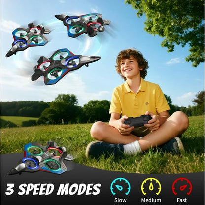 Foam Drone RC Airplane for Kids and Beginners, Remote Control Plane Fighter Jet with Light, Auto Hovering, 360° Flip and 2 Batteries (15 Mins)