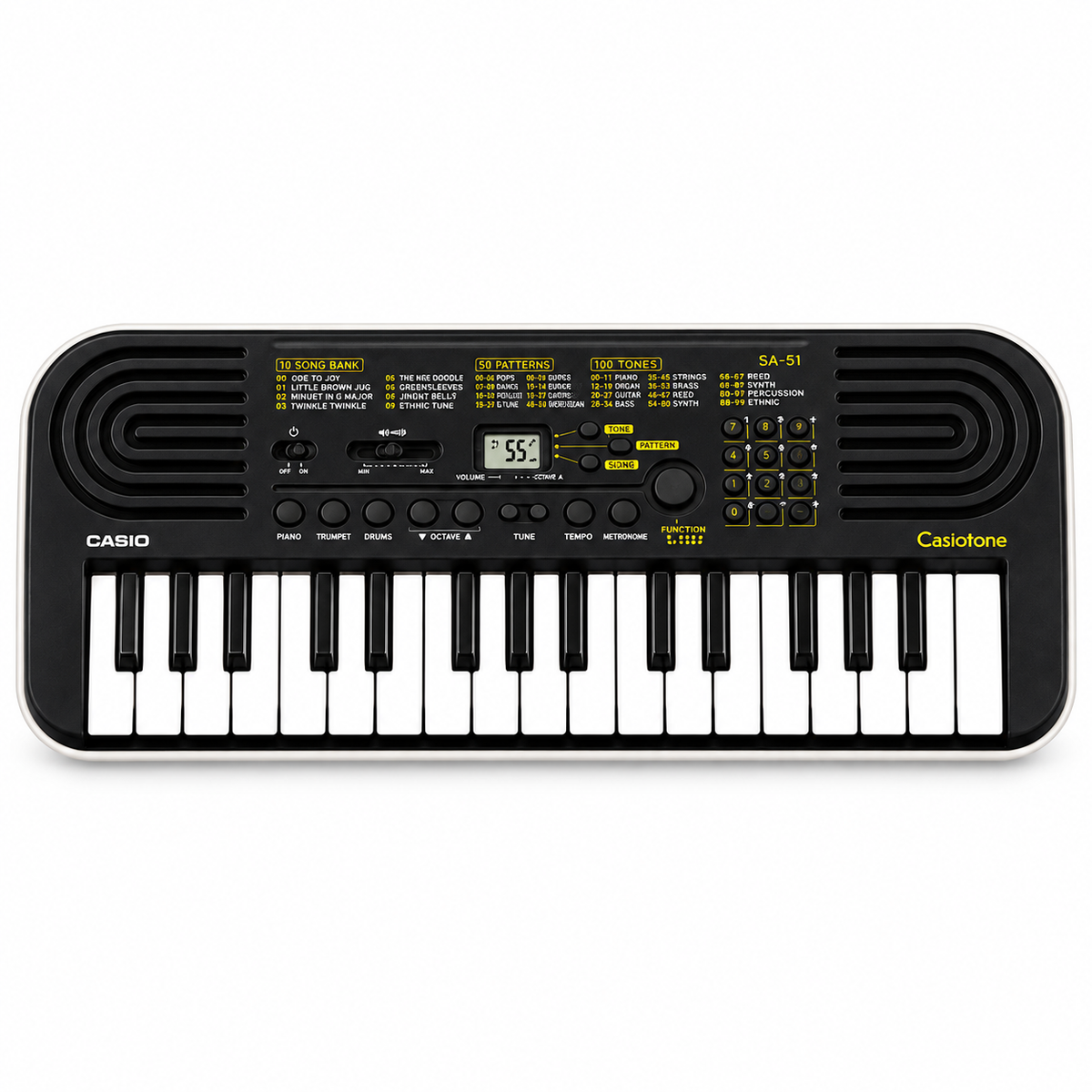 Casio Casiotone SA-51 Black 32-key mini keyboard, front view.