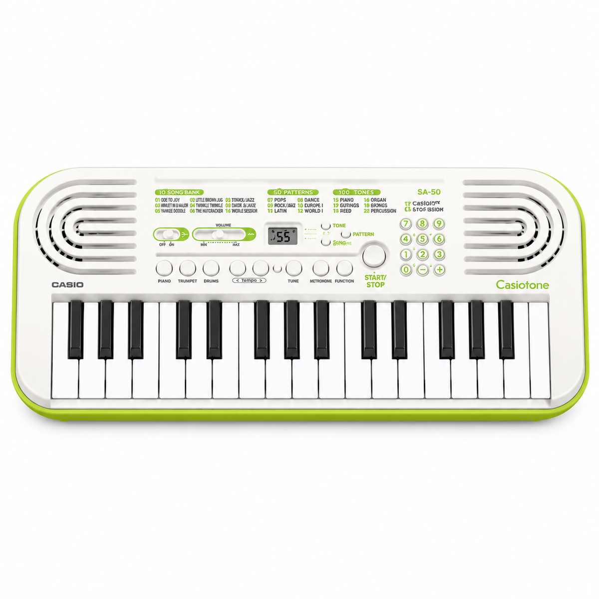 Casio Casiotone SA-50 White 32-key mini keyboard, front view.