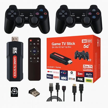 X8 Video Game emulator Stick, Android 5G 8K TV Box Dual System with 2.4G Dual Wireless Controllers