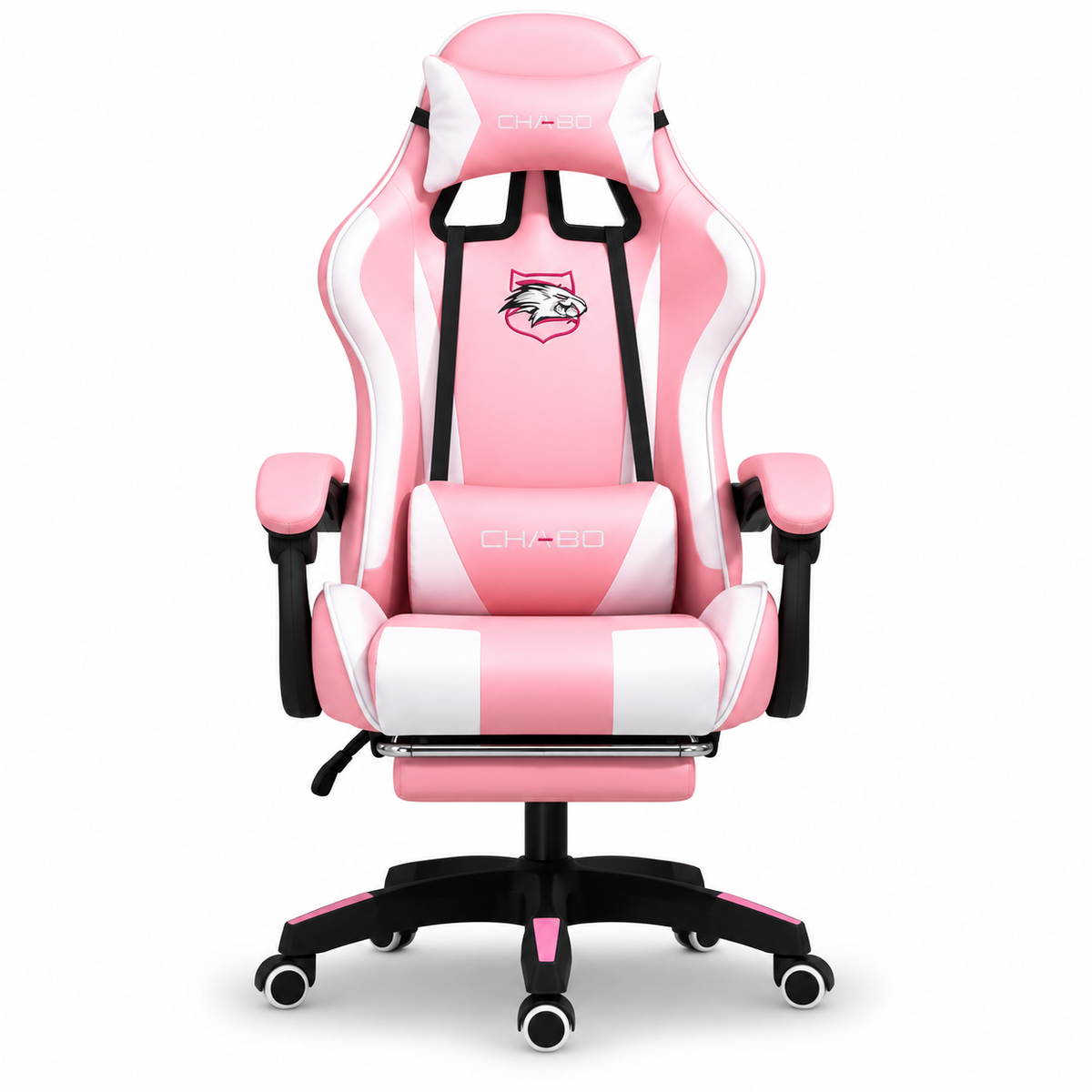 Chaho YT-055 pink gaming chair with footrest front view