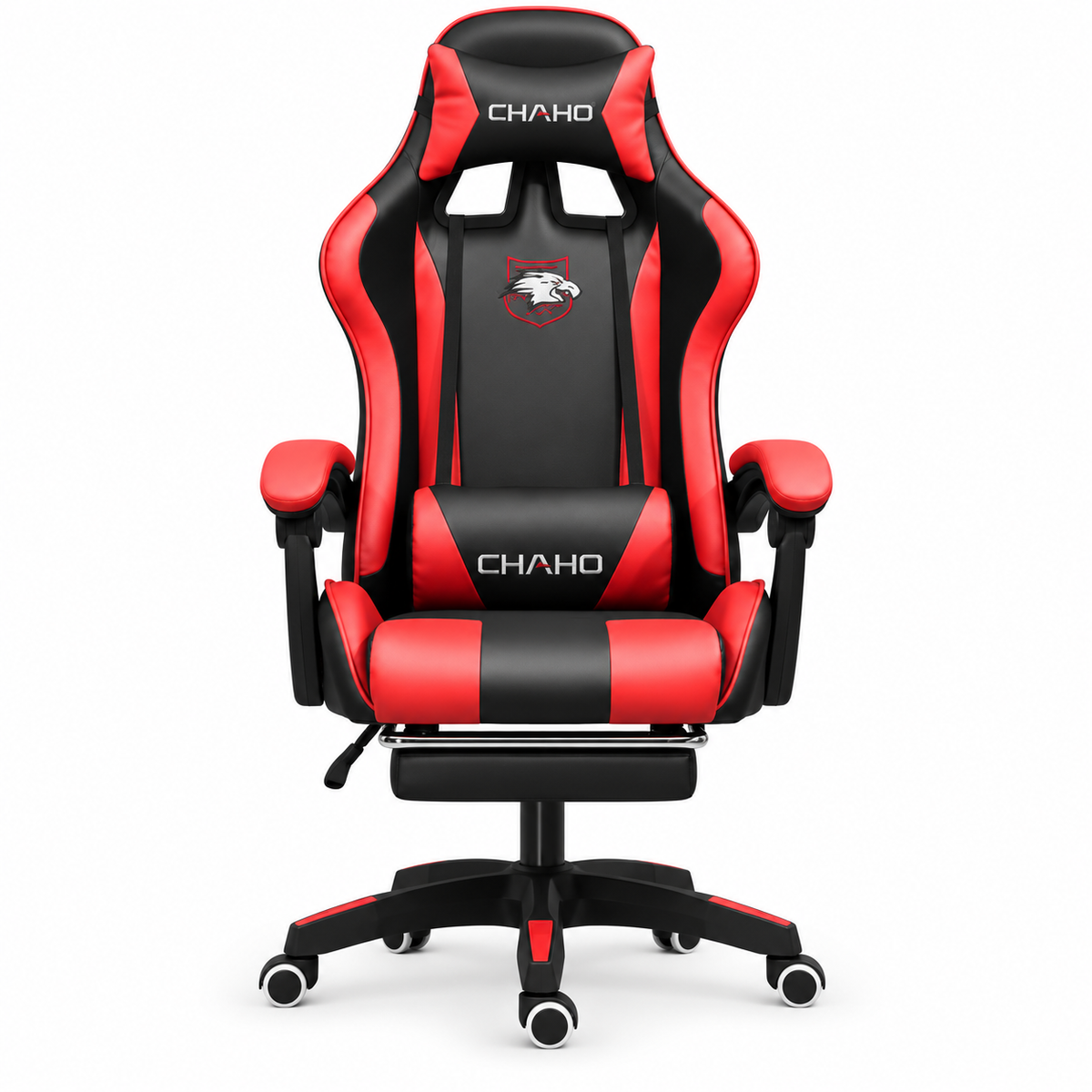 Chaho YT-055 red gaming chair with footrest front view