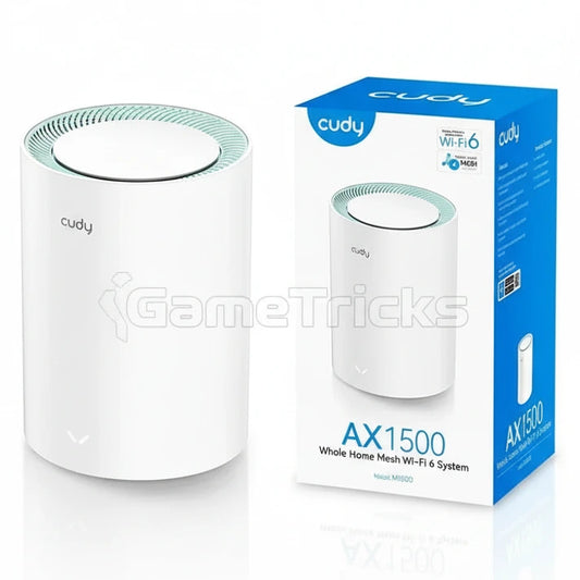 Cudy AX1500 Whole Home Mesh Wi-Fi 6 system and its packaging on a white background