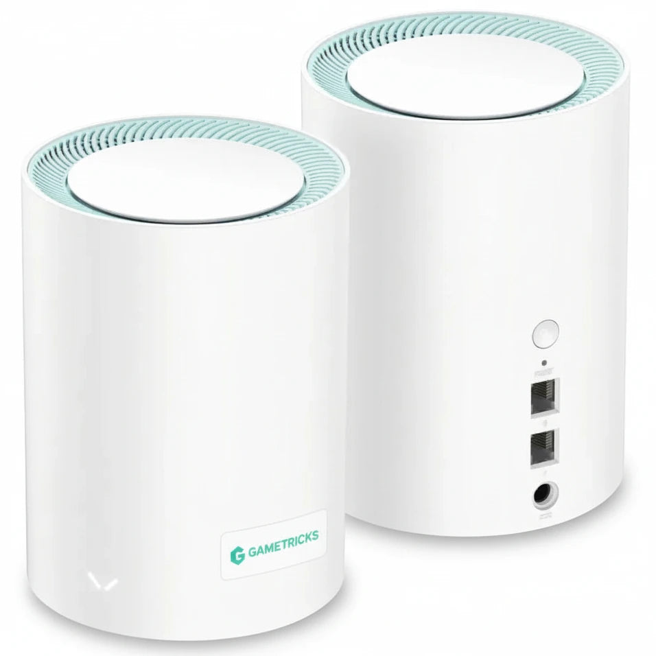 Two white cylindrical devices with blue accents on a white background