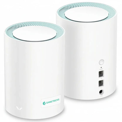Two white cylindrical devices with blue accents on a white background