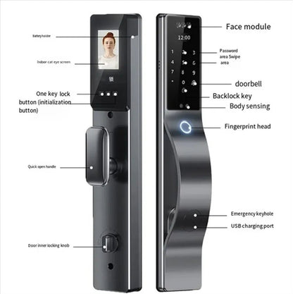 D - 113 Smart Digital Door Lock 3D Face Recognition | Fingerprint, PIN Code & App Control - gametricks