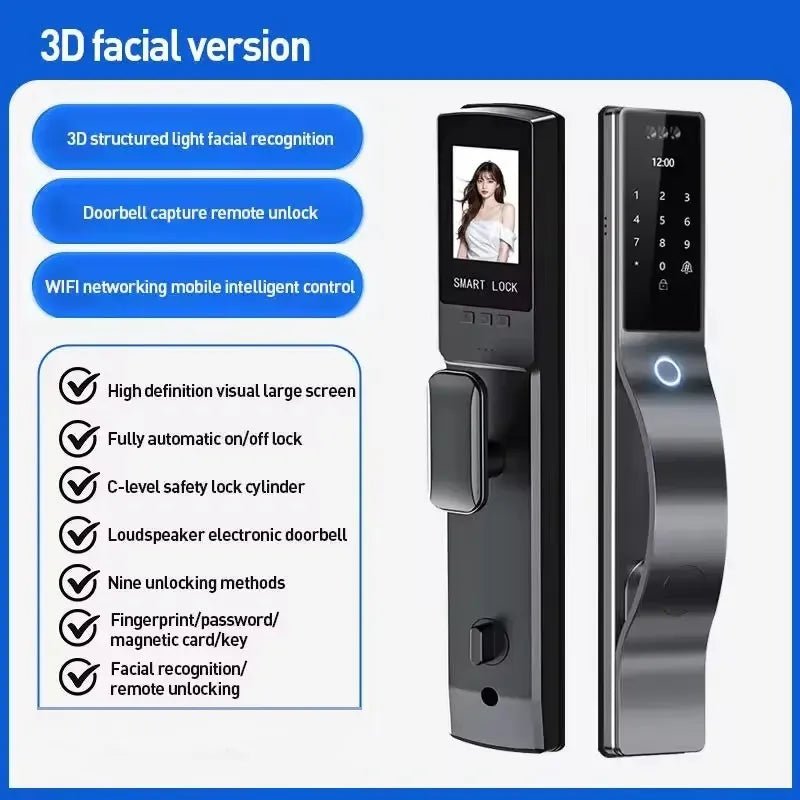 D - 113 Smart Digital Door Lock 3D Face Recognition | Fingerprint, PIN Code & App Control - gametricks