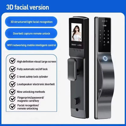 D - 113 Smart Digital Door Lock 3D Face Recognition | Fingerprint, PIN Code & App Control - gametricks