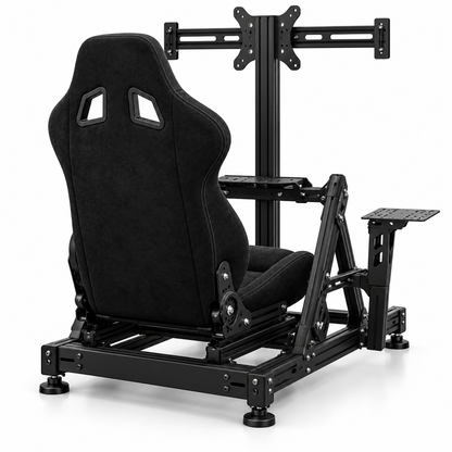 AI illustration: rear perspective of sim-racing cockpit