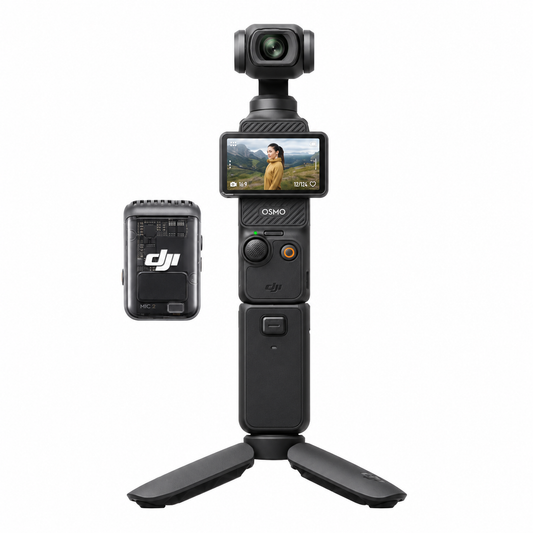 DJI Osmo Pocket 3 Creator Combo straight front view on white background