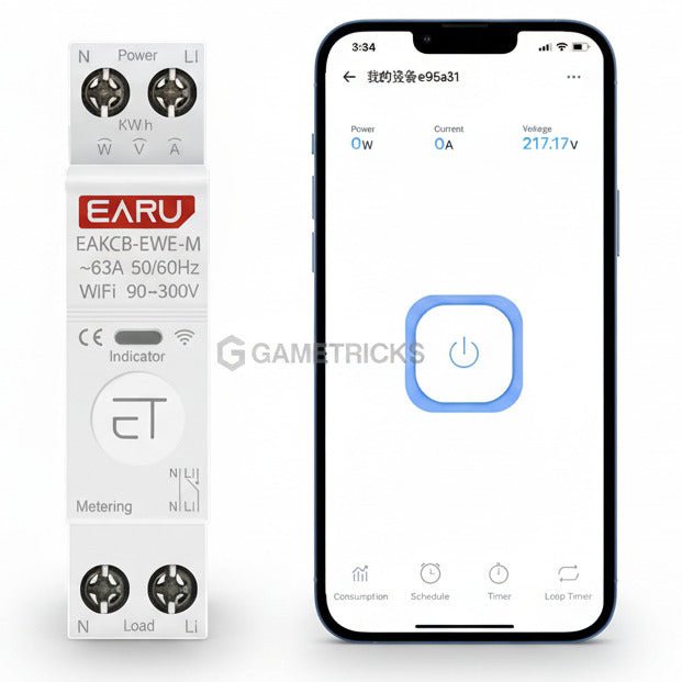 EARU 63A Smart WiFi Circuit Breaker 1P – eWeLink App Control, Alexa & Google Compatible - gametricks