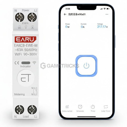 EARU 63A Smart WiFi Circuit Breaker 1P – eWeLink App Control, Alexa & Google Compatible - gametricks